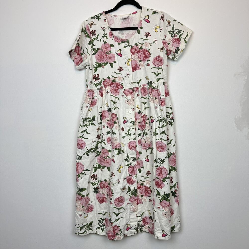 Vintage American Sweetheart button down dress 100% cotton floral cottagecore MD
